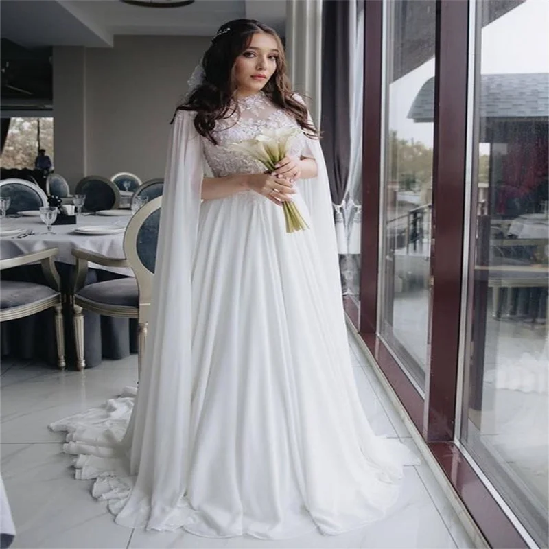 Fairy Boho Wedding Dress Caftan Dubai Arabic White Bohemain Bridal Dress 2023 Lace Princess Chiffon Garden Chic Civil Bride Gown