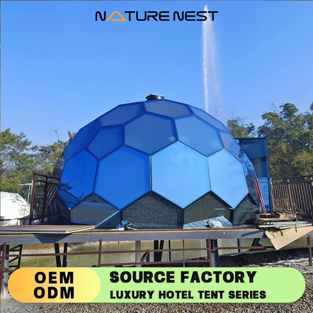 Ford Blue Glass Dome Hotel Tent Hexagonal Tempered Glass House Igloo Geodesic Aluminum Frame Outdoor Luxury Resort Round Camping