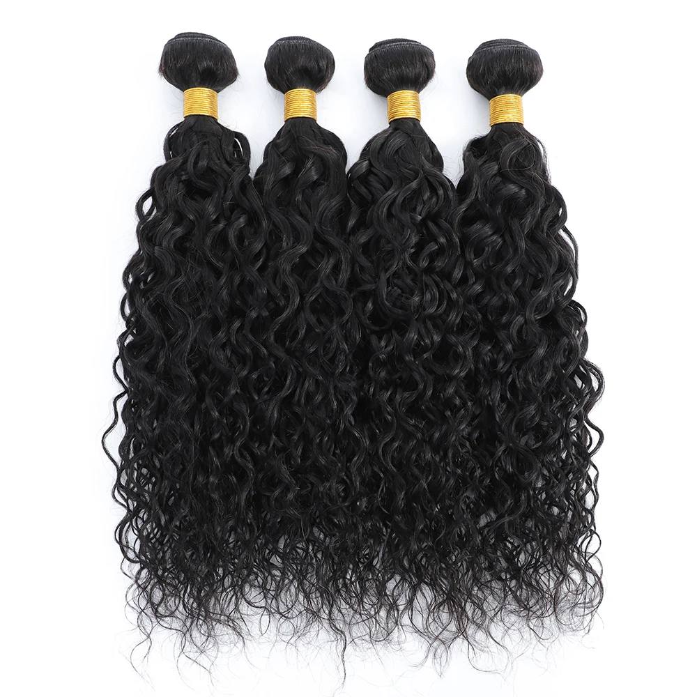 Curly Human Hair Bundles with Closure 100% Unprocessed Virgin Hair Water Wave 3/4 Bundles Deal with Frontal Hair Extensions