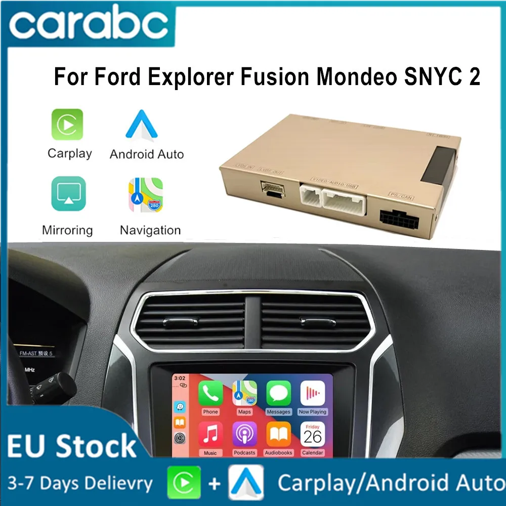 CARABC CarPlay sans fil Android Auto pour Ford Explorer Focus Fiesta C-Max Edge F-150 Fusion Taurus Système Sync 2 Navigation GPS