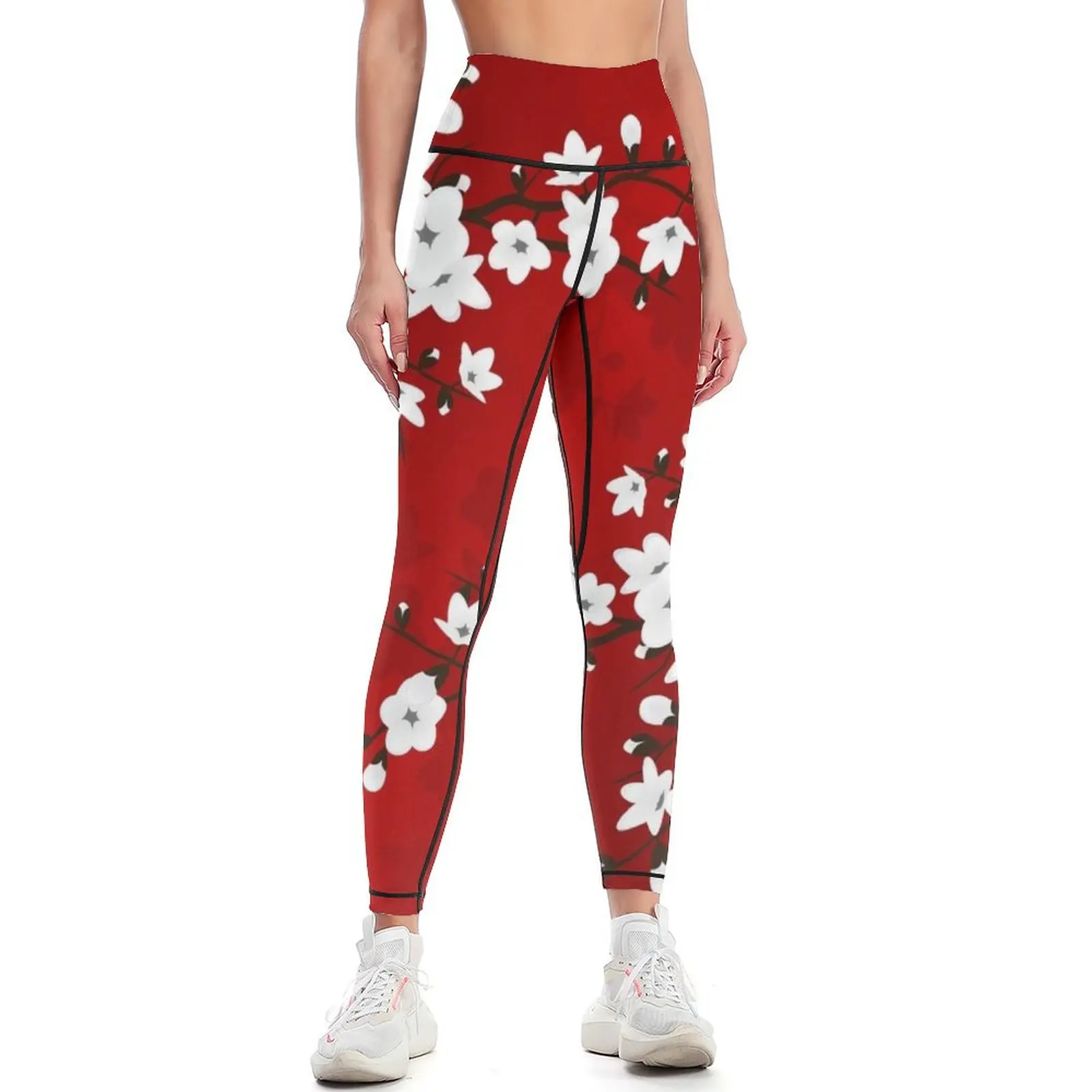 Cherry Blossom Red White Asia Floral Leggings gym sportswear woman Women's high waist Women sports Womens Leggings