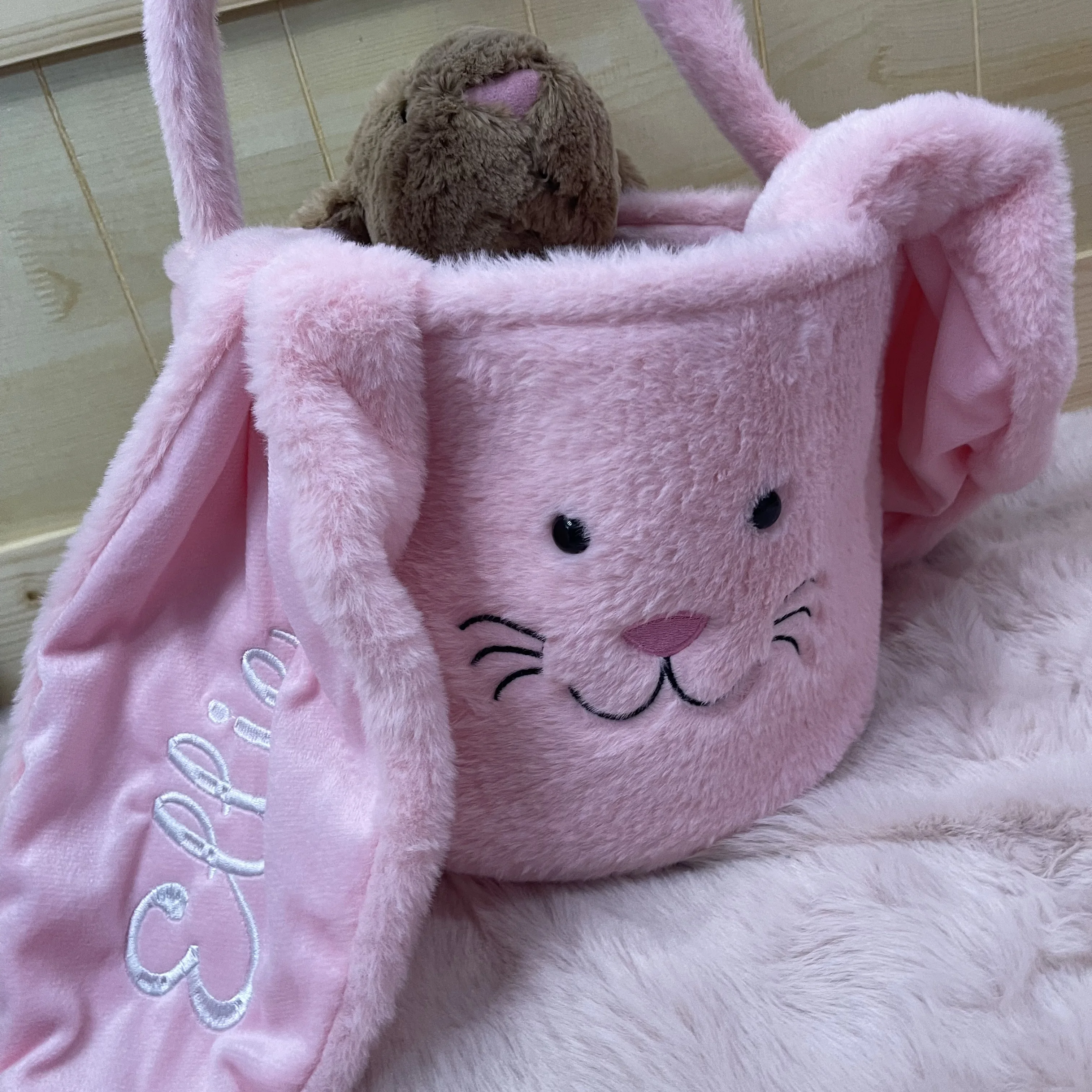 Nieuwe Gepersonaliseerde Paasmanden Op Maat Geborduurde Naam Kids Easter Basket Seersucker Monogram Easter Tote Snoepzak