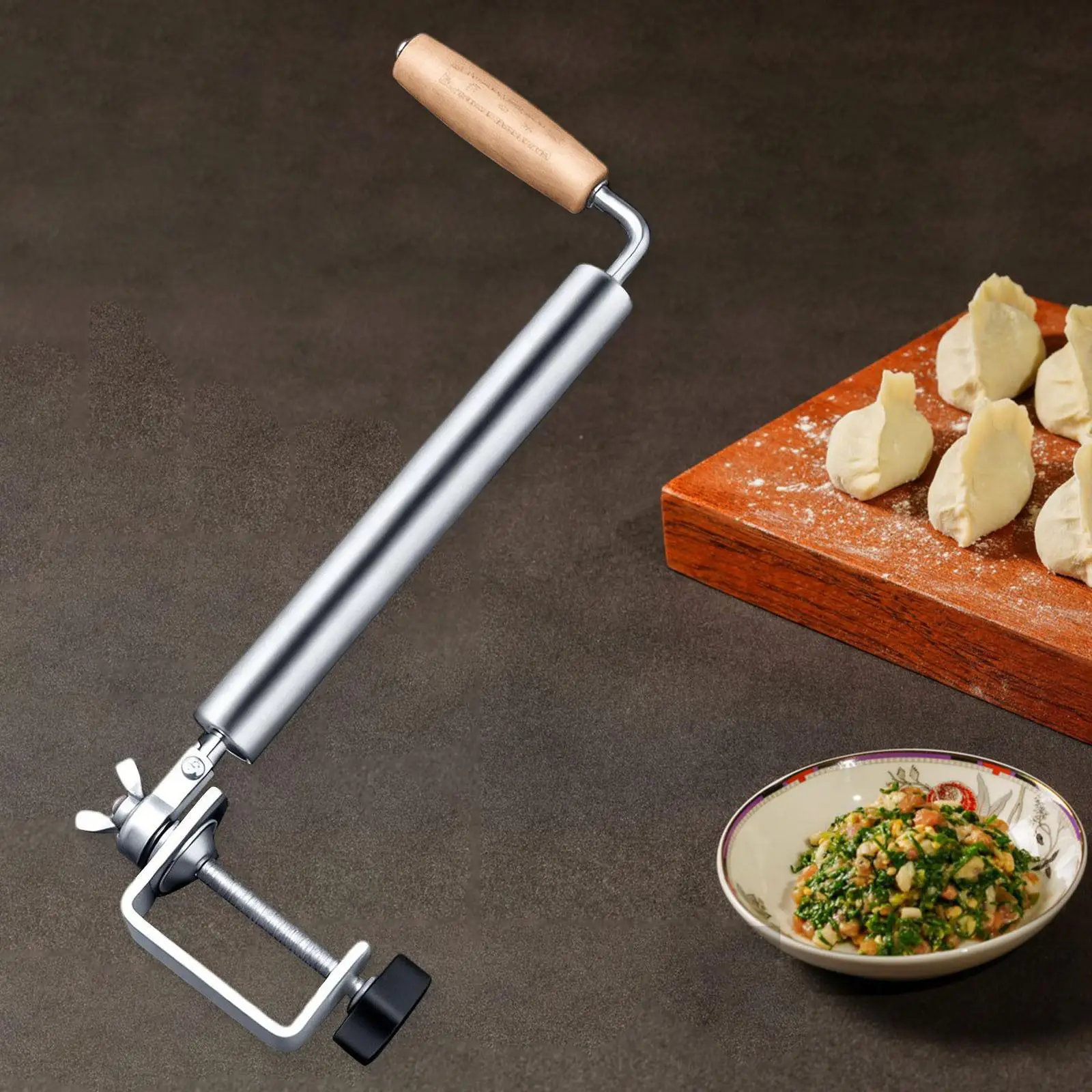 

Валик для теста, бытовой, вращающийся штифт, нержавеющая сталь с настольным зажимом, деревянная ручка, для выпечки, клецок с лапшой, печенья,