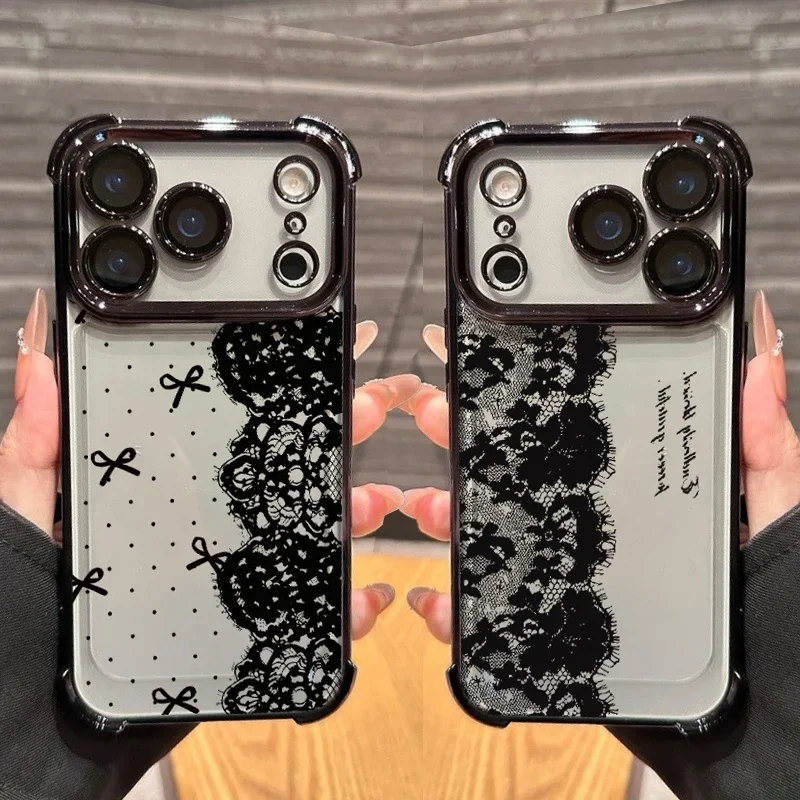 Coque de protection antichoc de luxe avec motif en dentelle noire et placage pour Huawei Honor 400 600 Smart Pro Lite Magic 7Lite X8C X8D X8A X7A X9A
