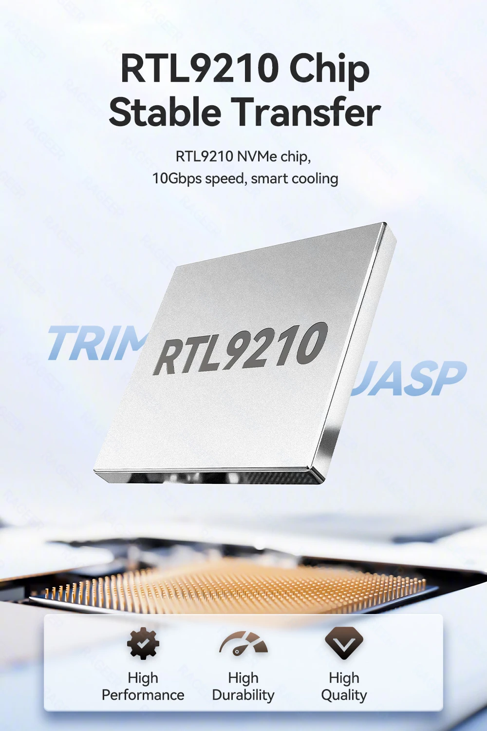 RAGEER 2230 M.2 NVMe SSD Plug-n-Play-Gehäuse - USB 3.2 (10Gbps) Aluminiumgehäuse mit Magnetabdeckung, Typ-C-Anschluss, 9210-Chip – Detail 4