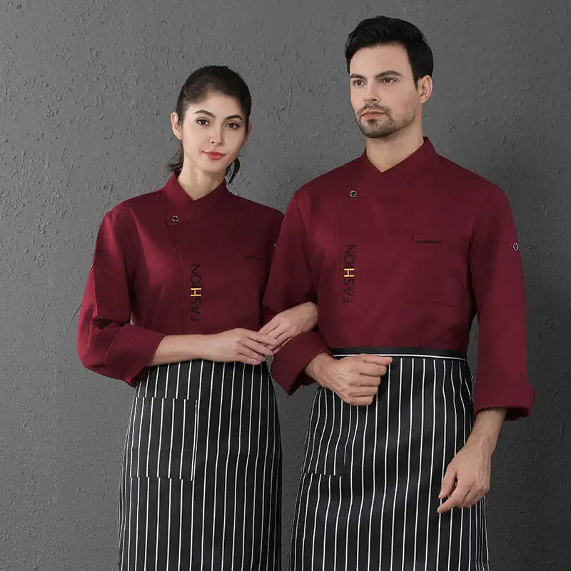 توصيل البرق أزياء طويلة الأكمام ملابس الشيف أعلى مطعم الفندق المطرزة امتصاص الرطوبة تنفس موحدة #3