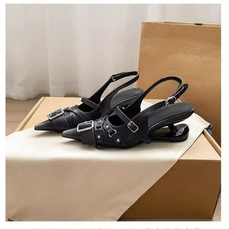 

Новые женские туфли-мюли 2026 года с острым носком, на высоком каблуке, с пряжкой, без задника, для женщин