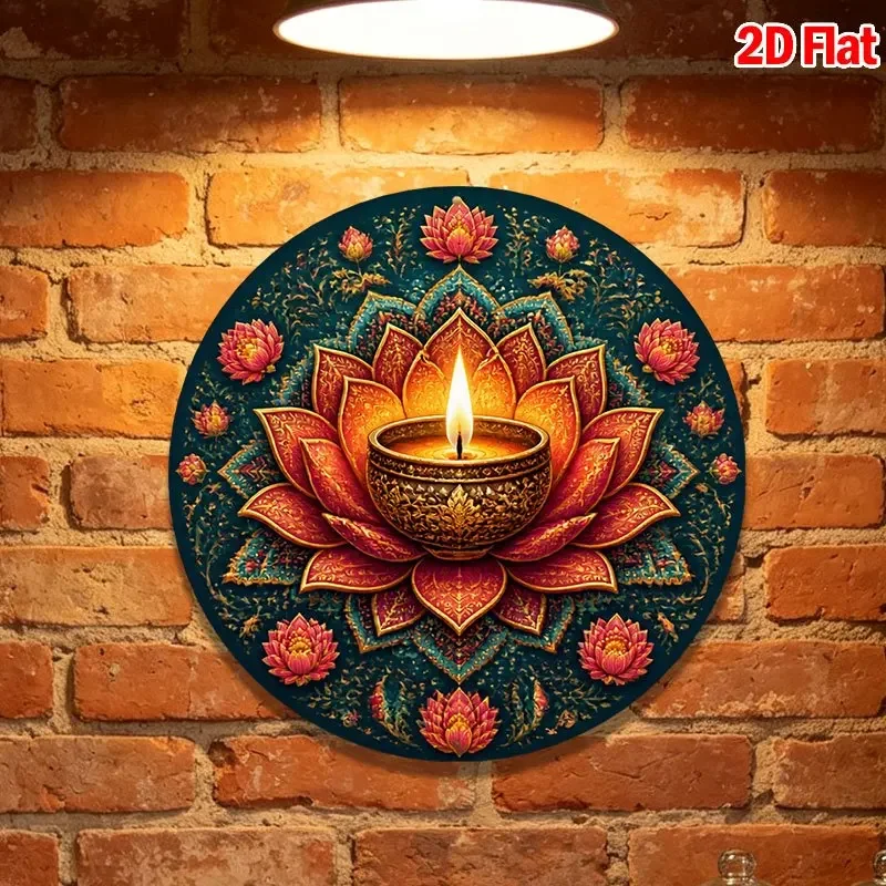CIFbuy Bohemian Diya Oil Lamp Lotus Mandala Pattern Aluminum Wall Art Waterproof Wear Resistant Home Yoga Studio MeditationDecor