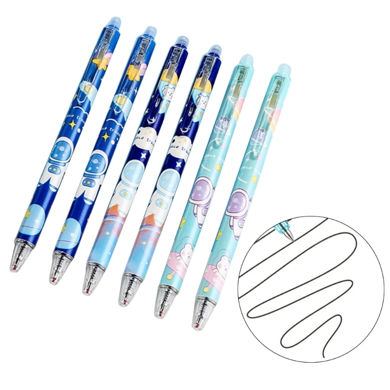 6Pieces Space Astronaut Gel Pen Erasable Retractable Gel Pen for Student Kid Class Reward, 0.5mm Smooth to Write