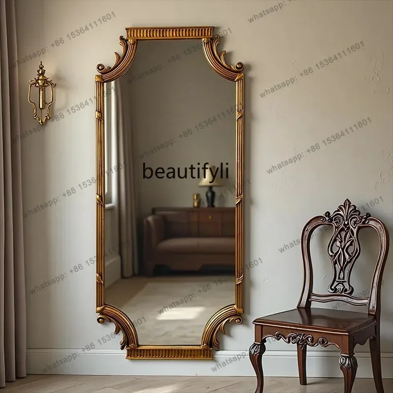 D30 Vintage Full-Length Mirror Classical Wall-Mounted Dressing Mirror American Style Entrance Wall-Mounted Decorative Mirror