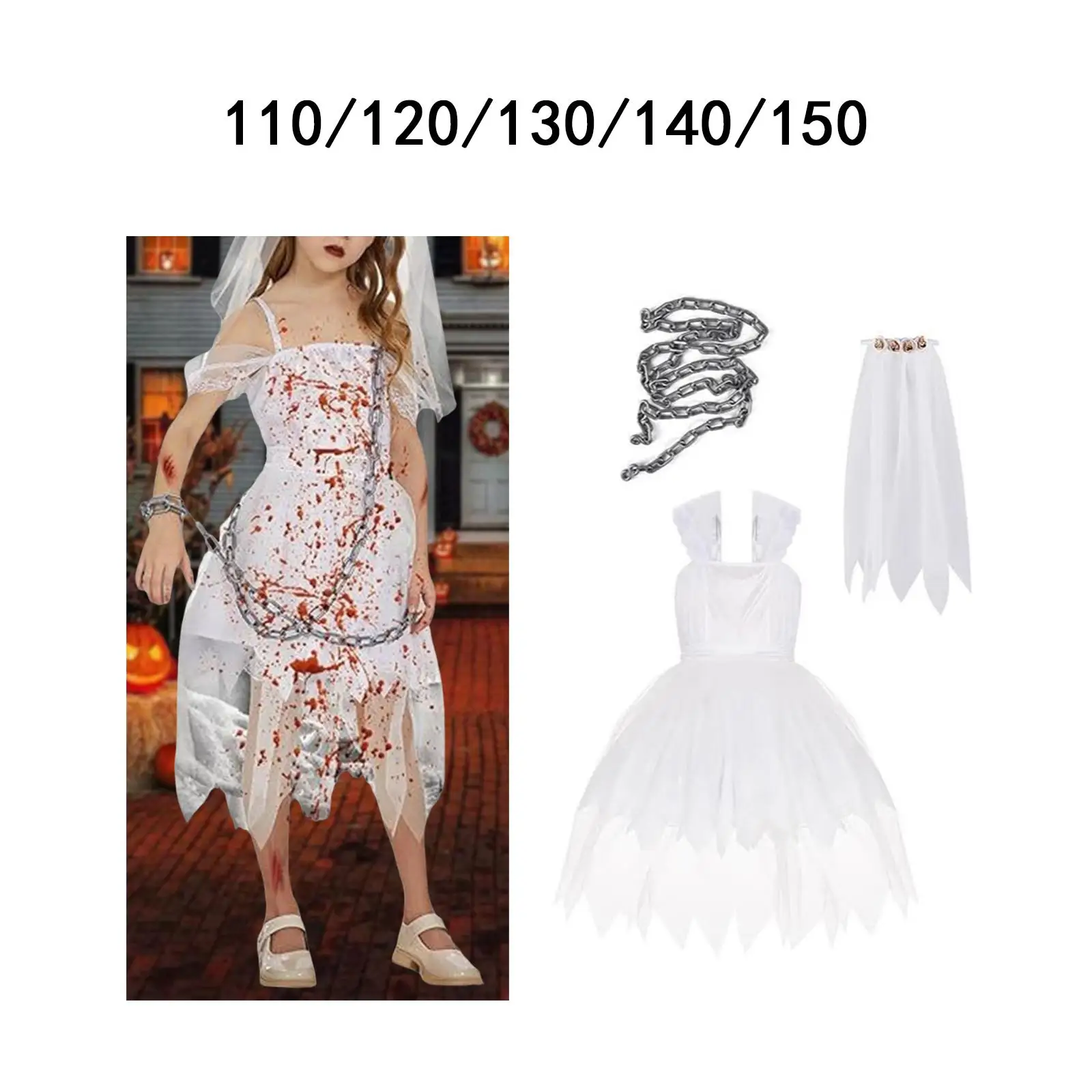 女の子用ハロウィン花嫁コスチューム、ロールプレイテーマパーティードレスアップ