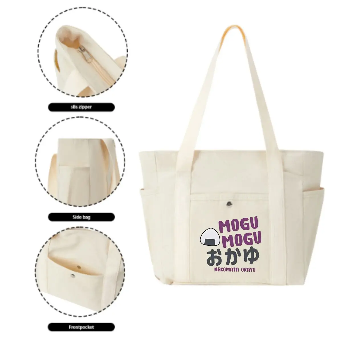 Mogu Mogu design with Japanese text Lightweight Multi-Pocket Shoulder Bag Daily Versatile Practical Bag