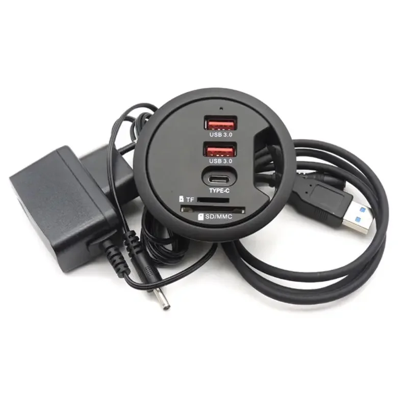 EU US Desktop Grommet Hole In-Desk Mounting 3 Ports USB Type C Hub Adapter Card Reader For Laptop PC Computer