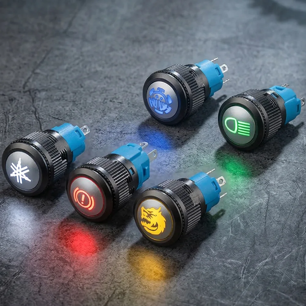 

10PCS Customized Pattern Button Switch IP65 Waterproof and Anti-static with LED Lights for Automotive Equipment Modification