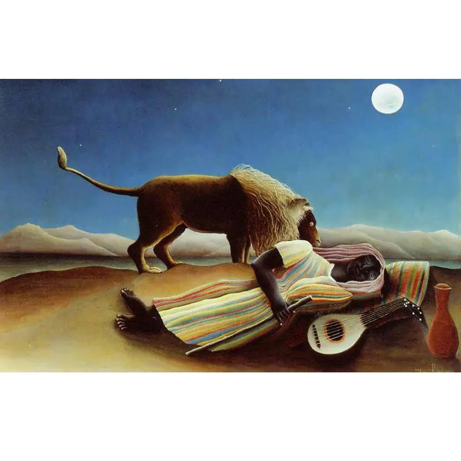 Hand painted art reproduction home decor The Sleeping Gypsy by Henri Rousseau Modern wall art canvas free shipping