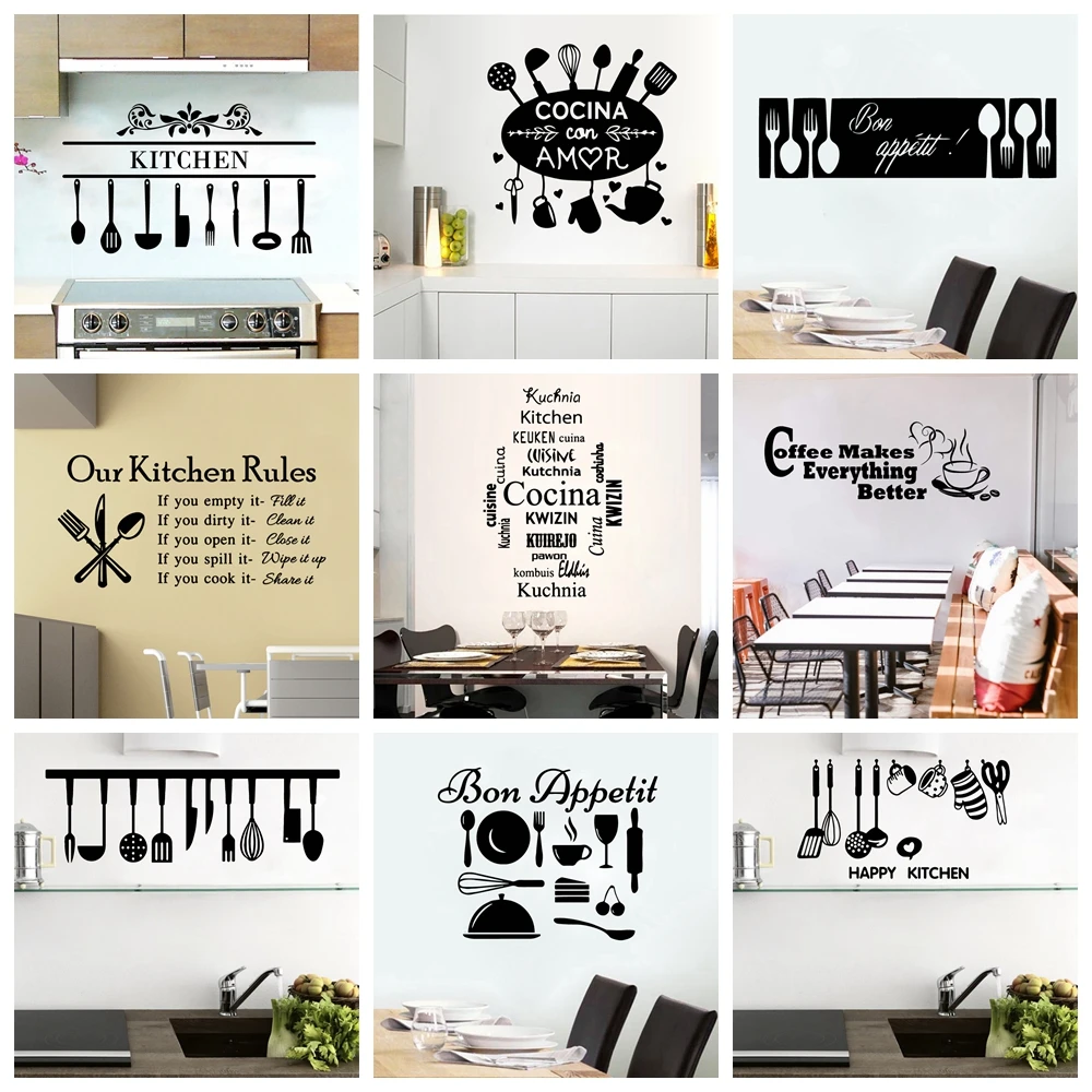 New Design Kitchen Ware Waterproof Wall Stickers For Kitchen Decor Removable Wall Art Decal Kitchen Room Text Vinyl Wallpaper