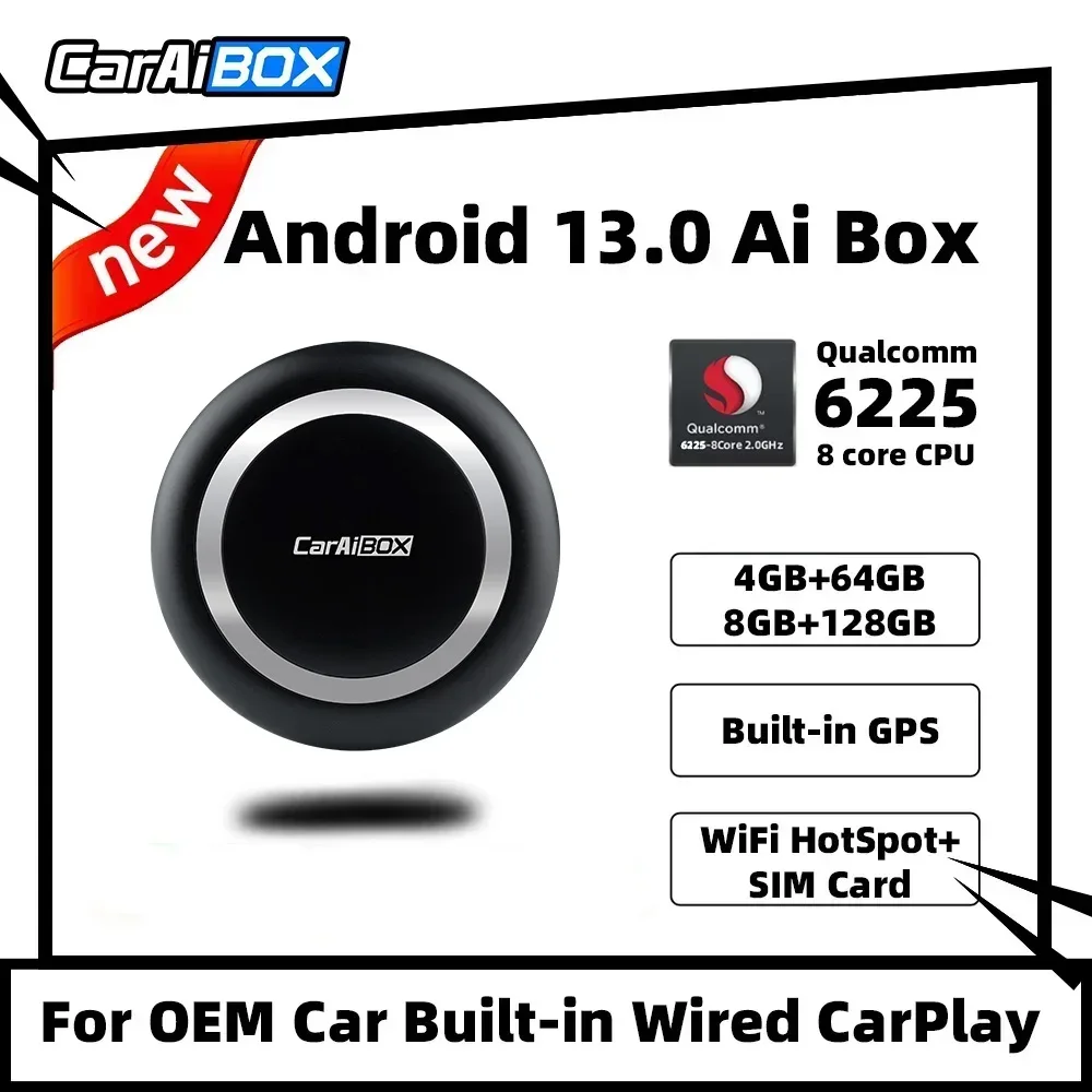 

CarAiBOX Android 13.0 Qualcomm 6225 CarPlay Ai Box 8-Core CPU Wireless CarPlay Android Auto For Toyota Volvo VW Kia Benz MG