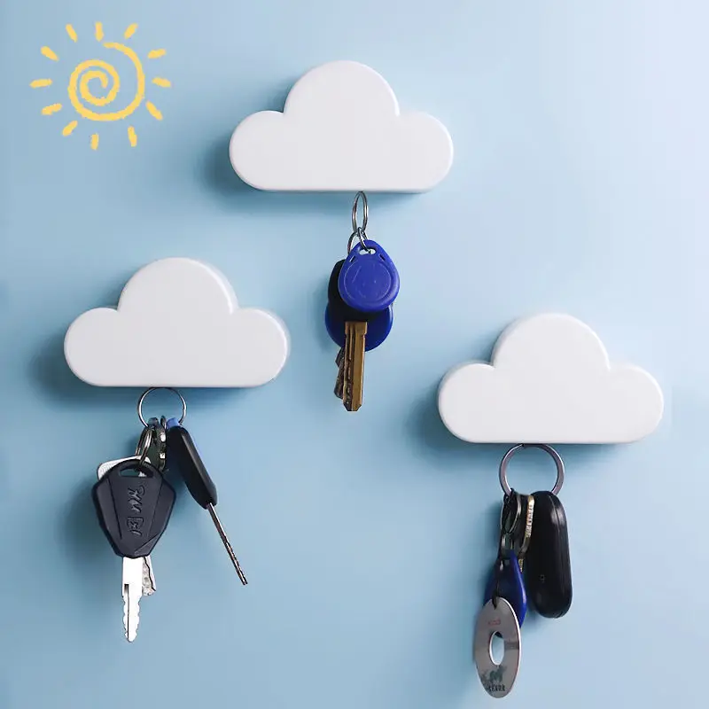 White Cloud Key Holder Magnetic Keys Organizer Home Hanging Storage Organizer Plastic Punch Free Shelf Decorations Accessories