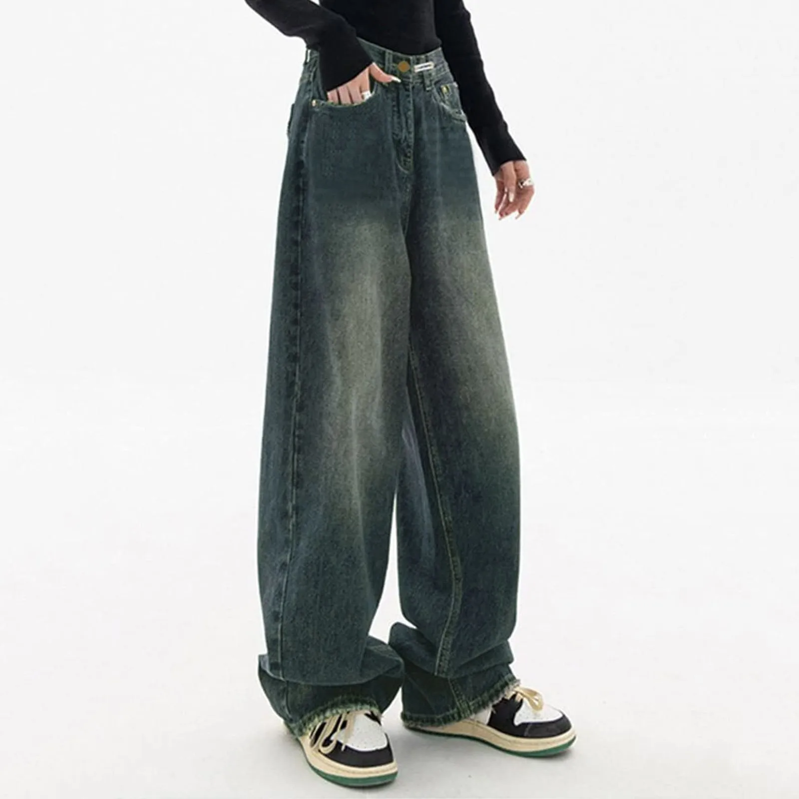 

Y2K Vintage High Waist Harajuku Loose Jeans Pants Korean Fashion Women's Wide Leg Floor Length Oversized Denim Trouser Female