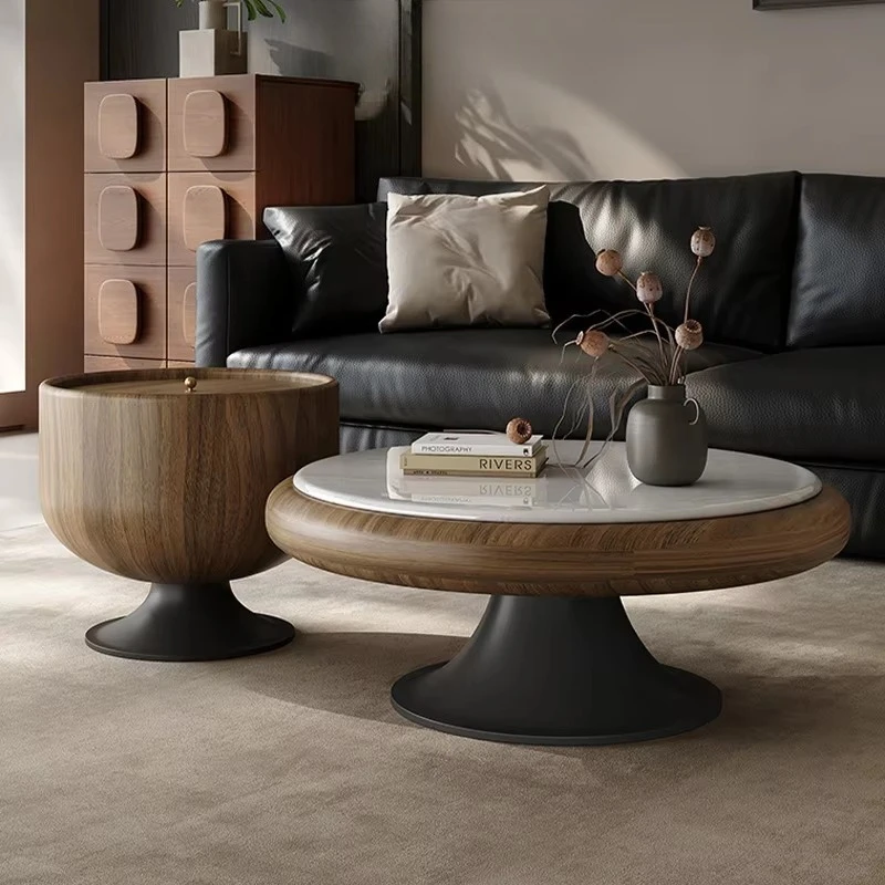 Modern luxury living room furniture round coffee table burnt stone simple wooden coffee table
