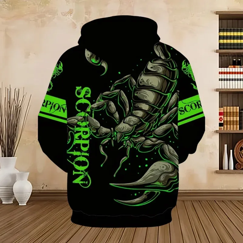العقرب ثلاثية الأبعاد طباعة الرجال البلوز الجرافيك هوديي مع جيب الكنغر مريح فضفاض عصري الخريف قناع السترة ملابس رجالي #3