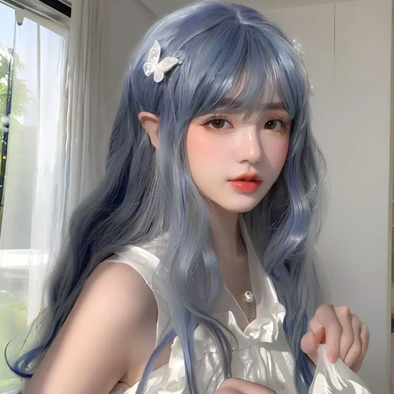 Roze stijl pruik - melkwit krullend haarstukje, Kpop Idol Wave haar, 2025, nieuwe mode synthetisch hittebestendig cosplay feesthaar