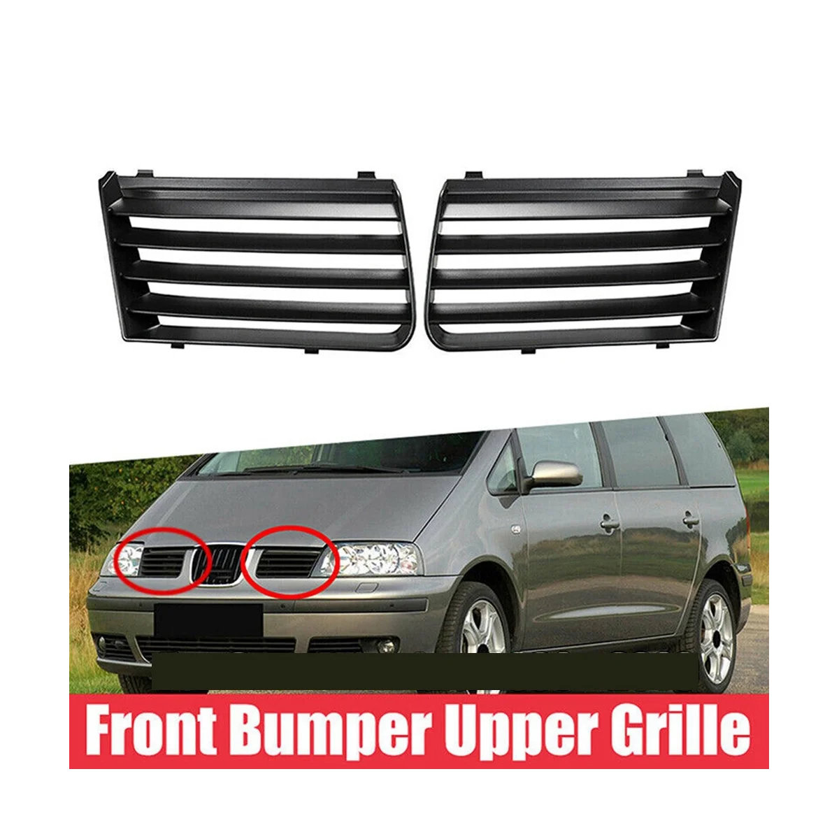 2PCS L+R Front Upper Bumper Radiator Grille Trim 7M785365301C 7M785365401C for Seat Alhambra 7M 2001-2010