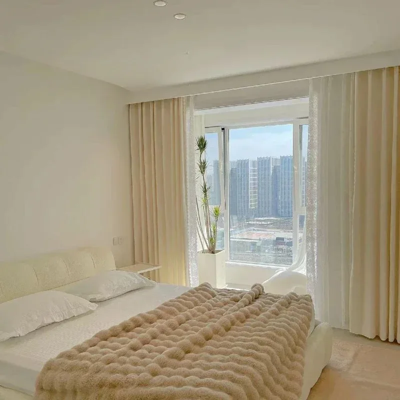 

Cream Luxury Curtains for Living Dining Room Bedroom Breeze Simple Modern Cream Pom Pom Cherubs Custom Size White Tulle Decor