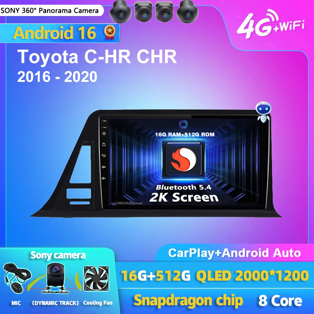 Android 16 Carplay Auto Screen Car Radio Multimedia Player For Toyota C-HR CHR 2016-2020 Right Hand Driver Stereo 2din Head Unit