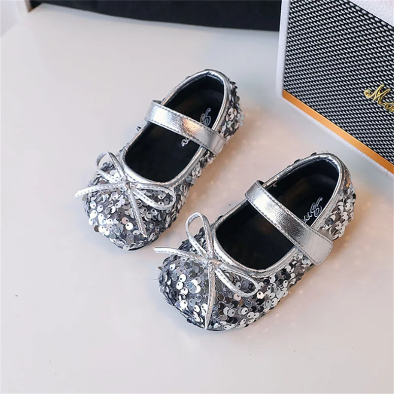 New Autumn Kids Shoes For Girls Leather Bling Bling Party Dance Princess Shoes Soft Sole Toddler Baby Shoes 21-30