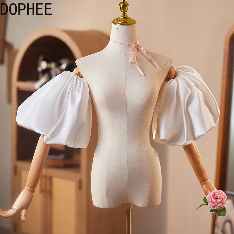 original-puff-sleeve-covers-evening-gown-handmade-diy-satin-white-host-annual-meeting-accessories-runway-show-photos-princess