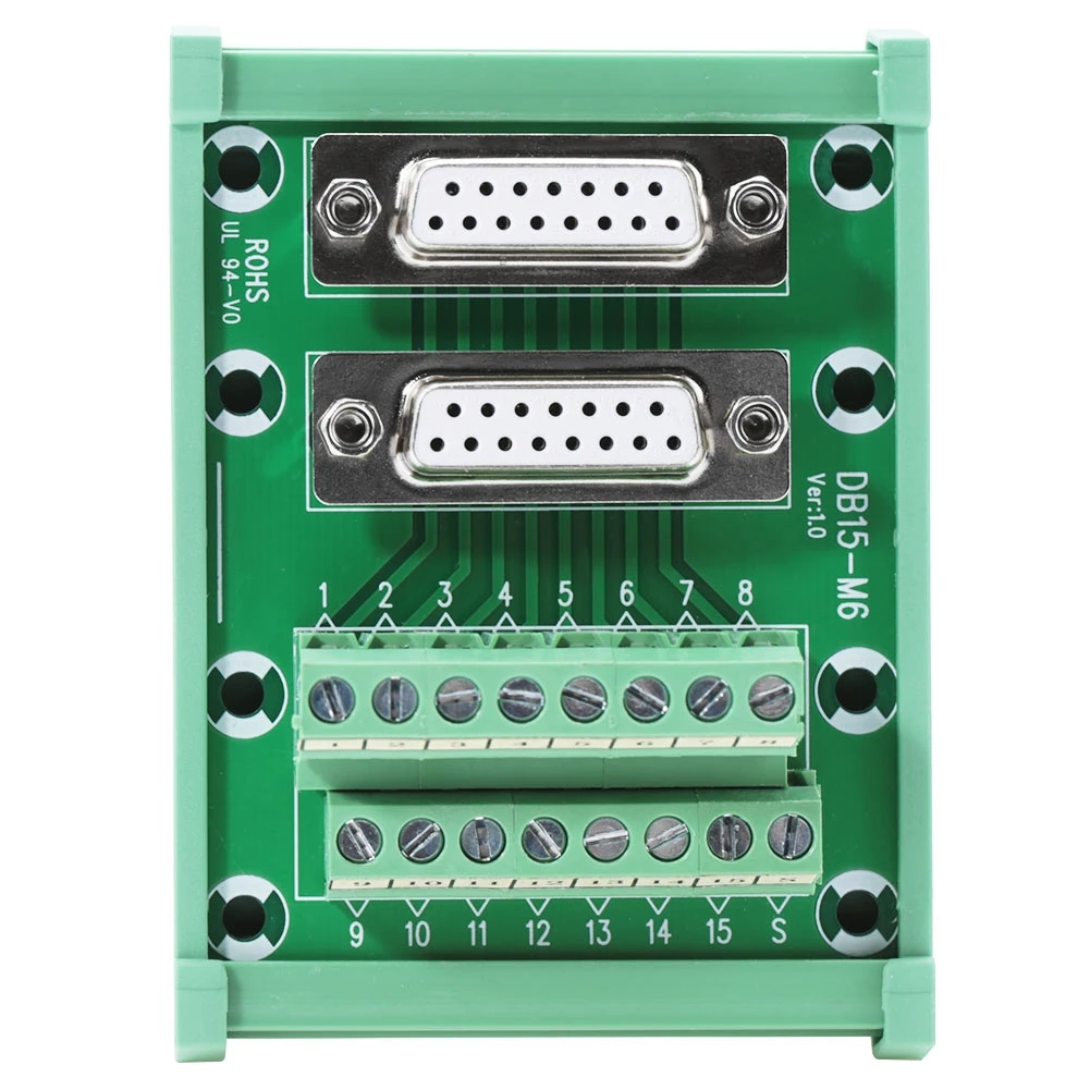 DB15-M6 Double Female Head DIN Rail Mount Interface Module Terminal Block Board Connector