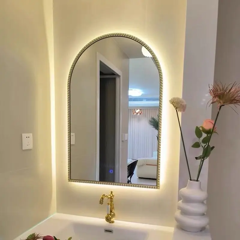French retro bathroom mirror wall-mounted led lighted vanity mirror - trending french style toilet mirror