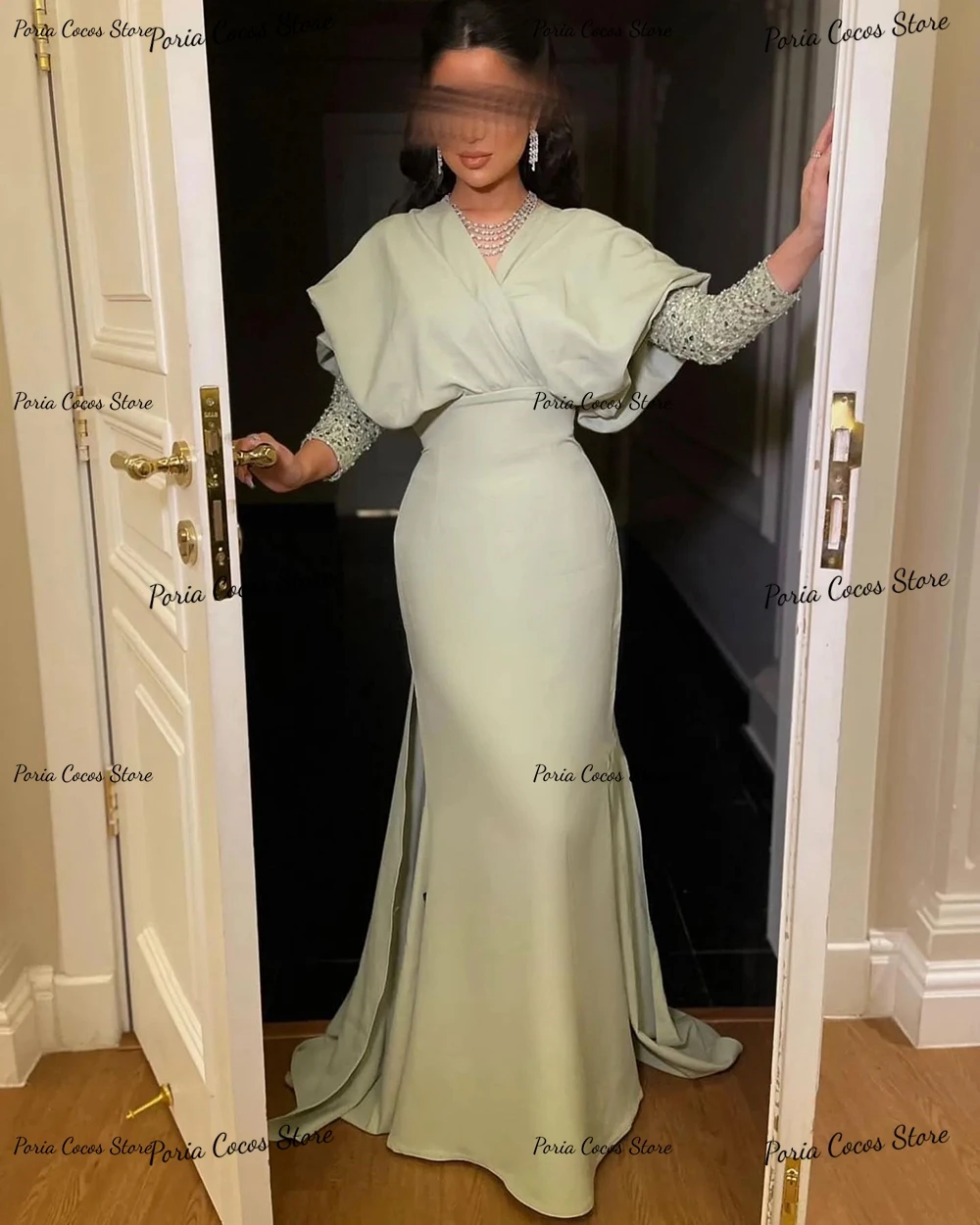 Customized فساتين السهرة Long Sleeve Prom Gown Mermaid Dress V Neck Elegant Evening Middle Eastern Style Платья На Торжество