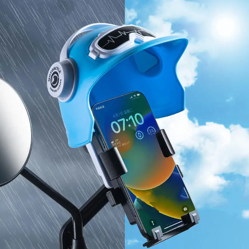 1pc Small Helmet Rider Motorcycle Mobile Phone Holder Electric Bicycle Waterproof Sunshade Navigation