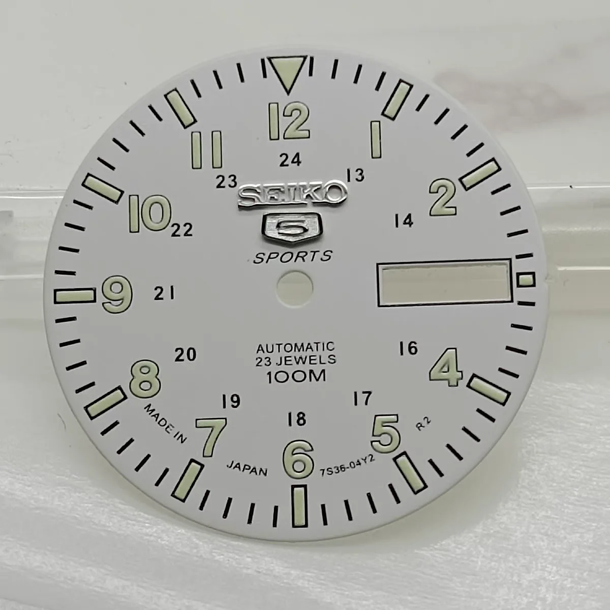 

28.5mm NH36 dial green luminous vintage mechanical diving watch No. 5 face dial S logo double date for seiko mod