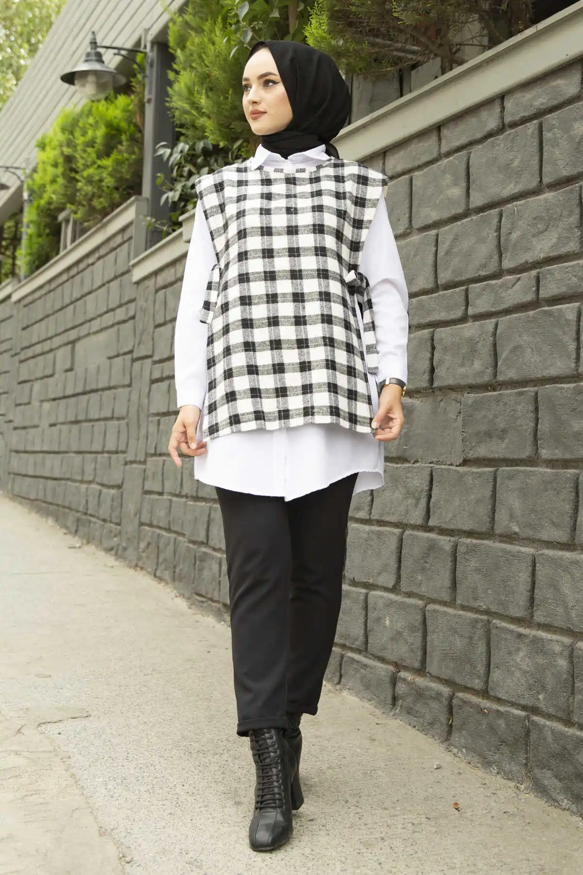 

Women's Dual Suit Lumberjack Pattern Kombin Bottom Top Muslim dress hijab Muslim üstleri women suit 2021 abayas