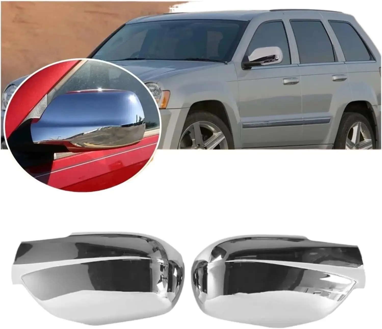 Chrome Side Mirror Cover 2PCS Compatible For Jeep Grand Cherokee 2005-2010