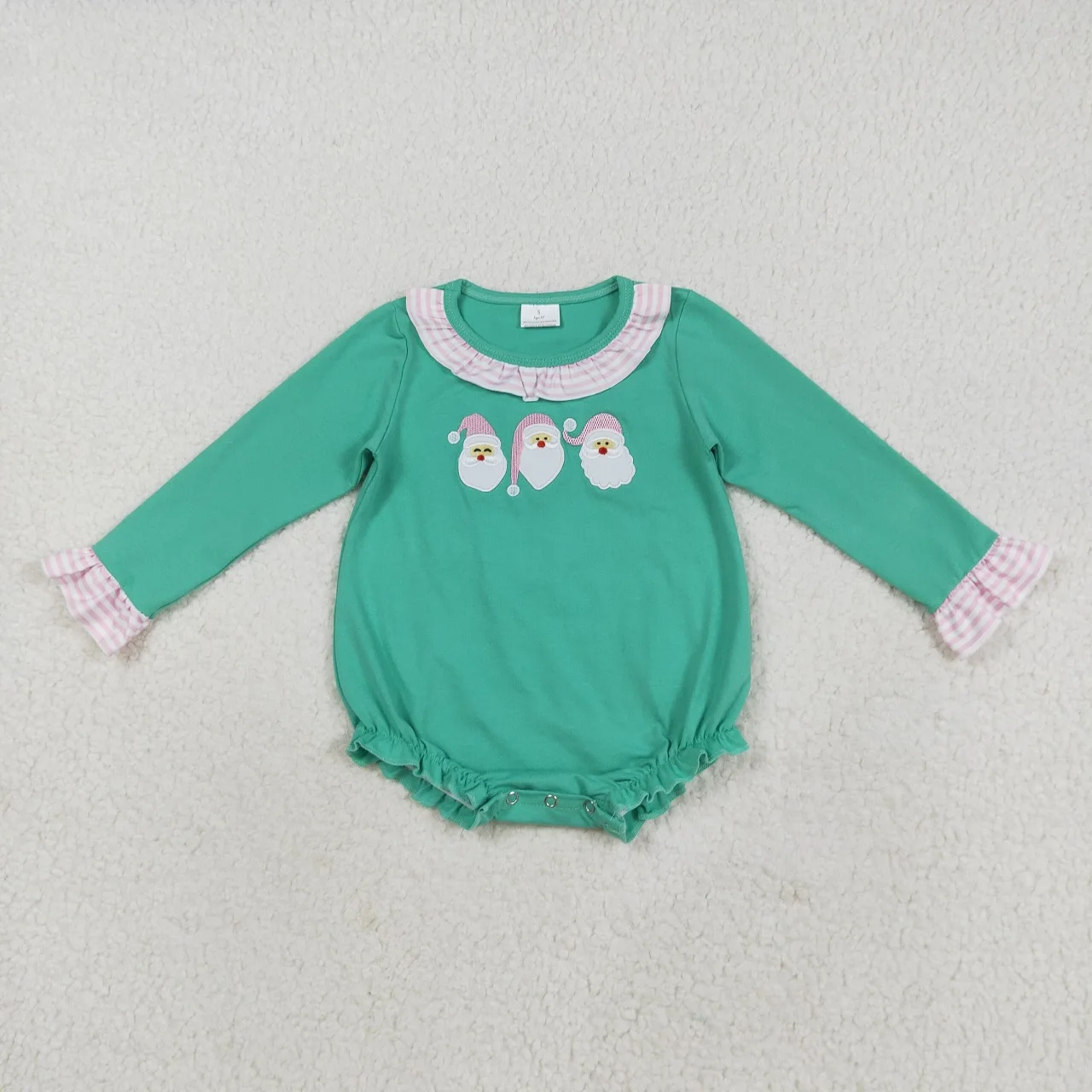 

Wholesale Infant Christmas Embroidery Santa Clothing Baby Kids Children Long Sleeves Girl Cotton Jumpsuit Newborn Toddler Romper