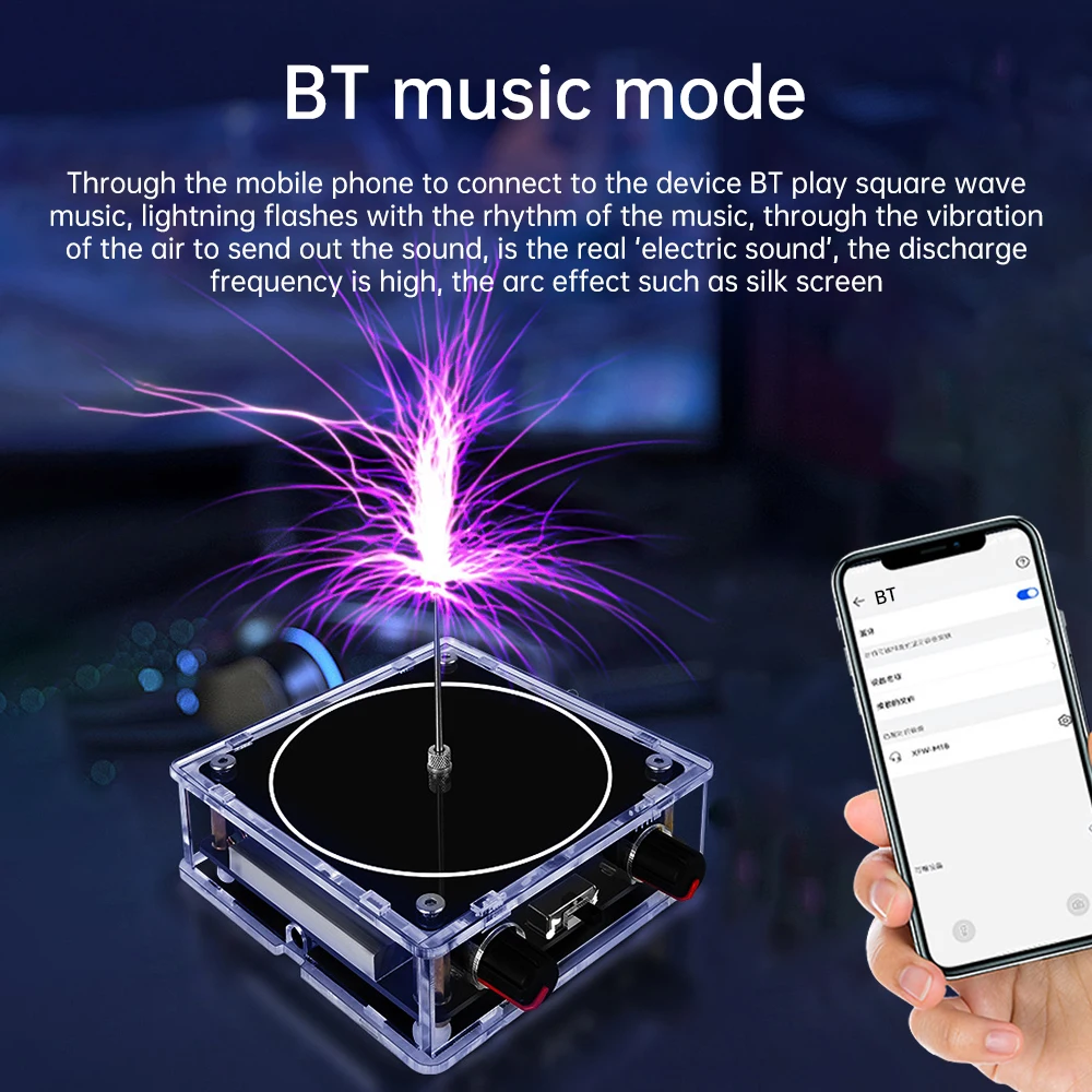 AC 110–220 V Dual-Mode Tesla Coil Music Box, Touchable Artificial Lightning, Bluetooth Audio Input, Science Experiment