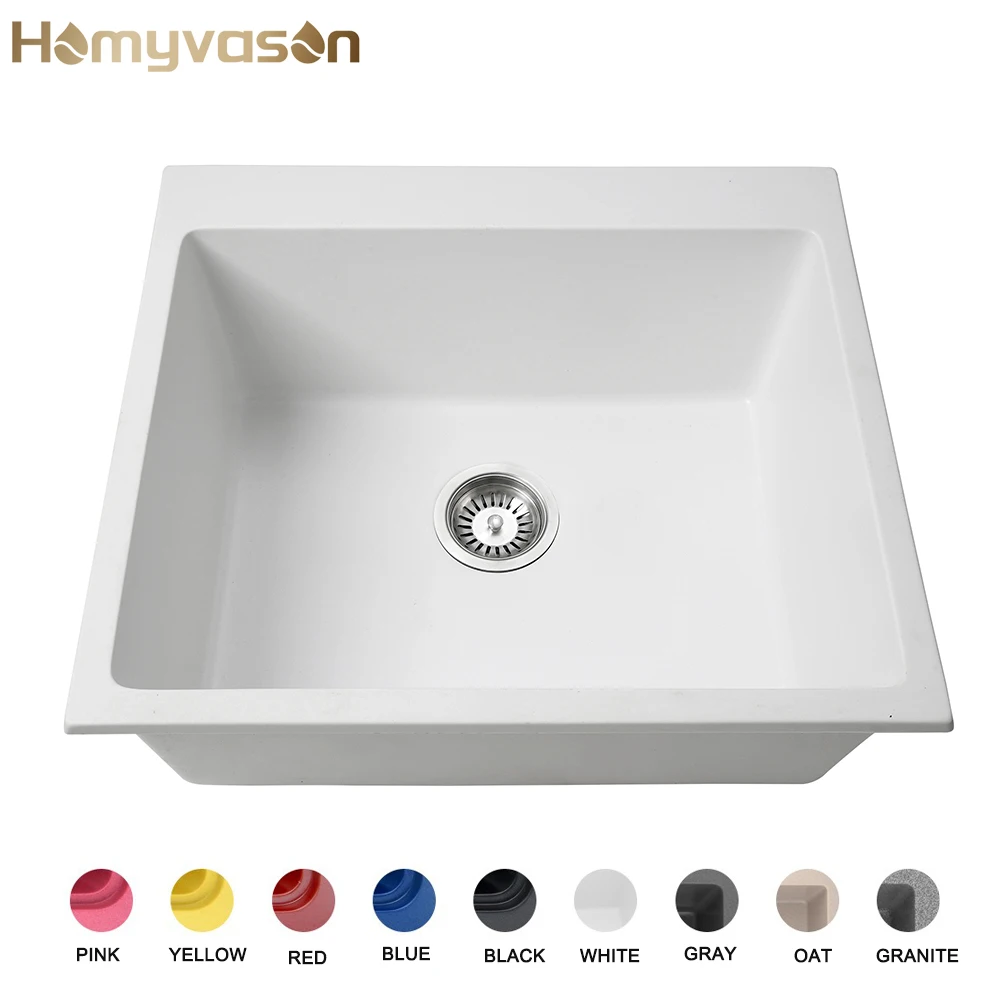 Single Bowl Kitchen Sink Artificial Quartz Stone Watermark Over Counter White Granite Quartz Kitchen Sinks