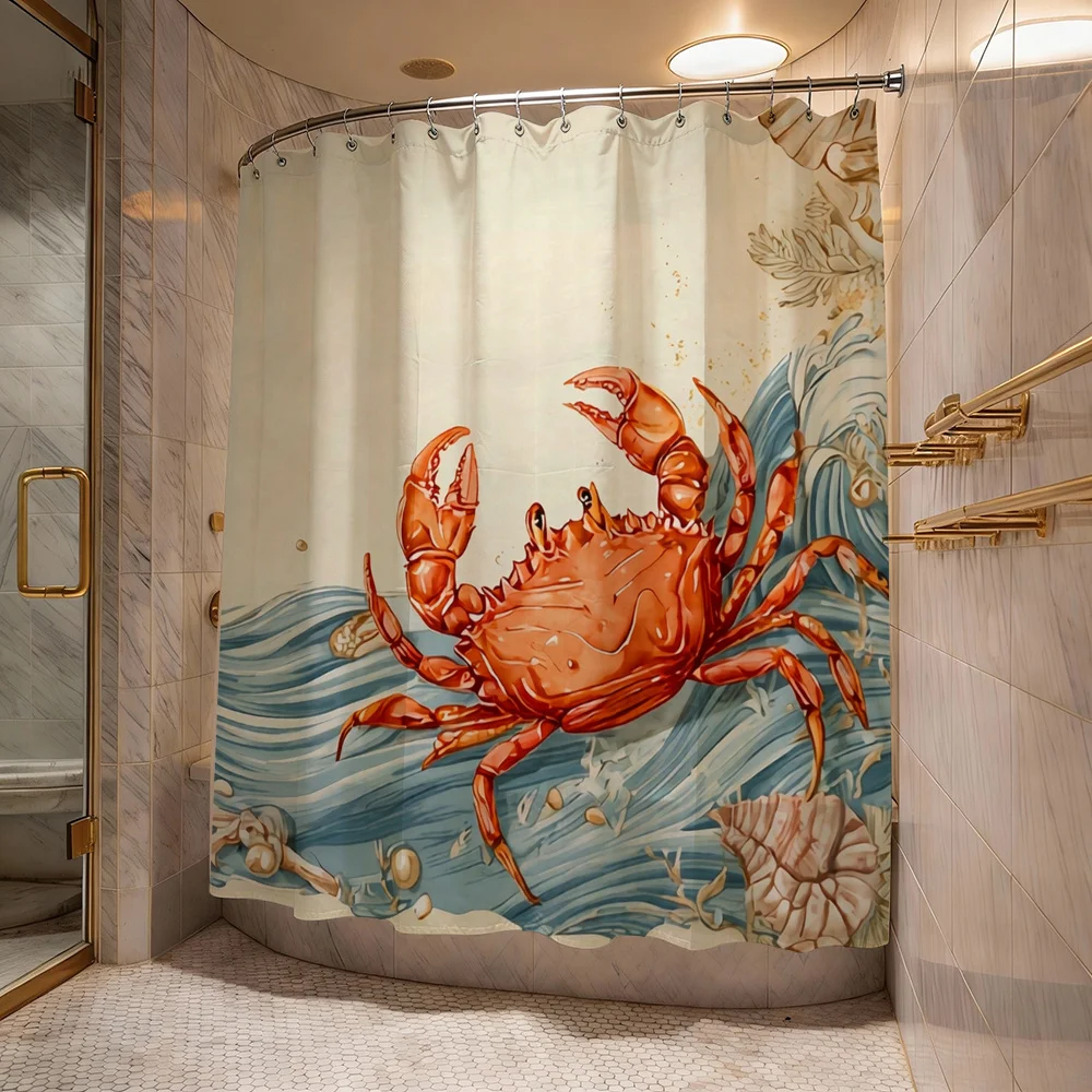 

Red Crab Shower Curtain Waterproof Bathroom Shower Liner Coastal Sea Animal Decor Shower Curtain Bath
