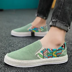 New Classic White Men's Fisherman Loafers Fashion Print Canvas Shoes Man Flats Espadrilles Breathable Male Summer Footwear