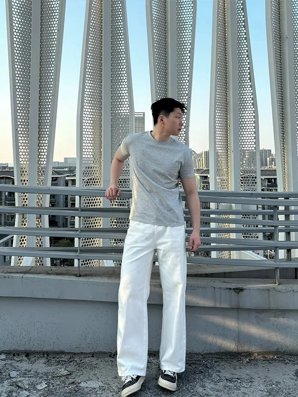 

Cleanfit American High Street Vibe Men's Straight Leg Jeans Knife White Slimming Flared Trousers Youthful Trendy Wear