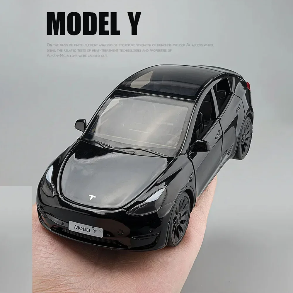 1/24 Skala Tesla Model Y Diecast Alloy Toys Models Car Simulation With Sound Light Pull Back Function Collection Boys Toy Gifts