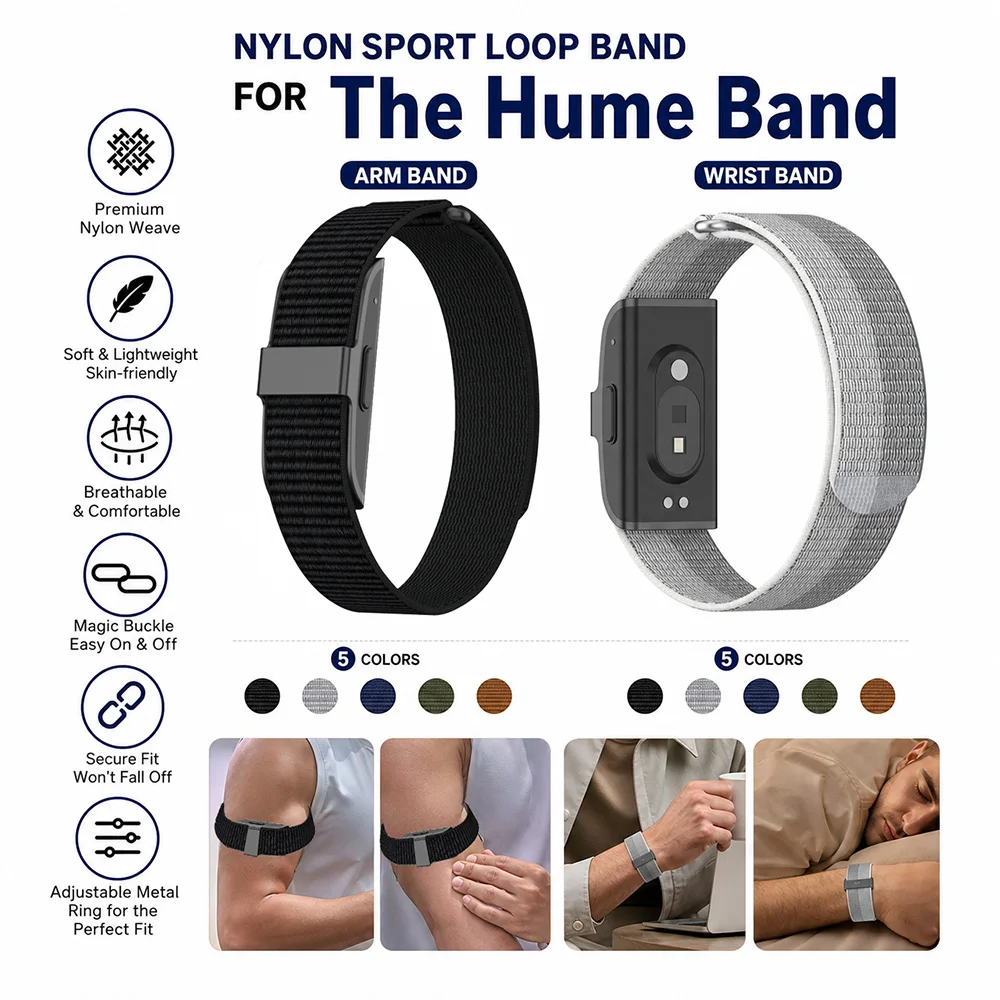 20mm Nylon Watch Strap for The Hume Band Straps Sports Lightweight Breathable Replacement Armband Wristband for Hume Health Band