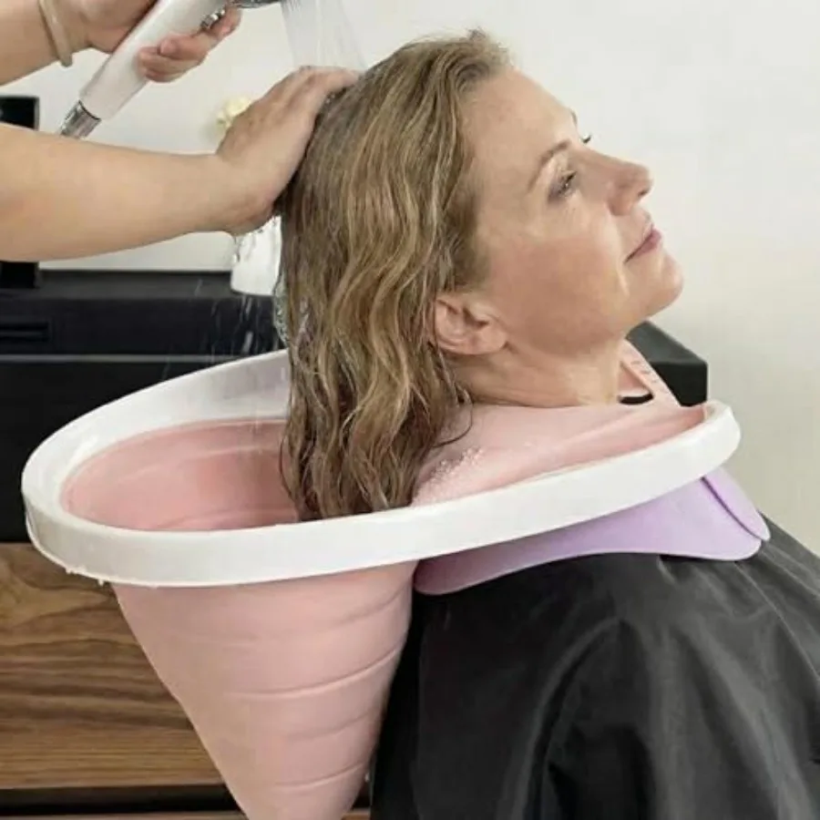 

Shampoo bowl for home-Mobile Salon shampoo basin for Sitting postureportable hair washing station Silicone and plastic material