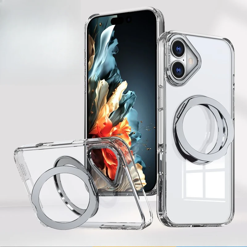 

For iPhone16/15/pro/max/ Advanced sense simple transparent magnetic phone case Rotating magsafe pivot stand case