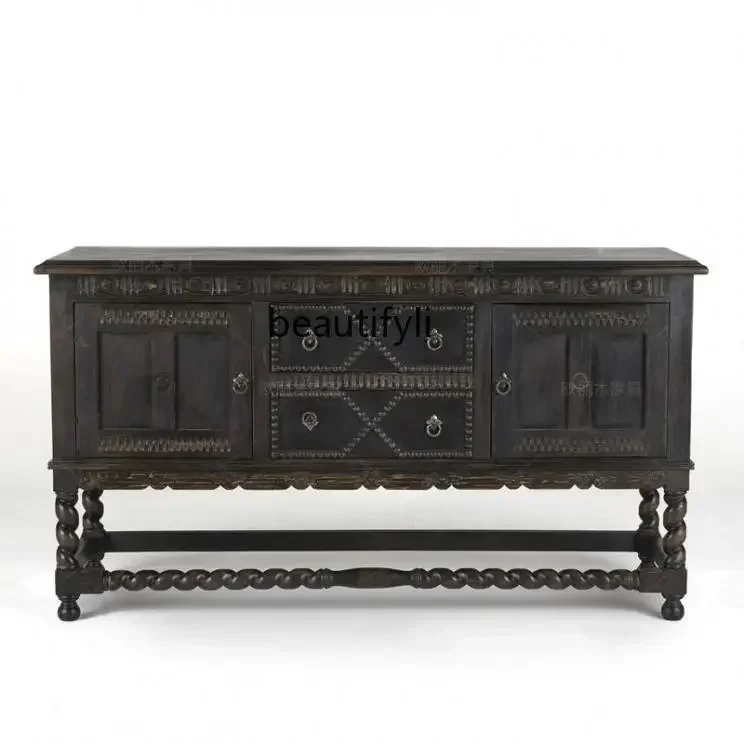 New style Custom furniture American solid wood carving flower entrance cabinet, French oak old dining side cabinet