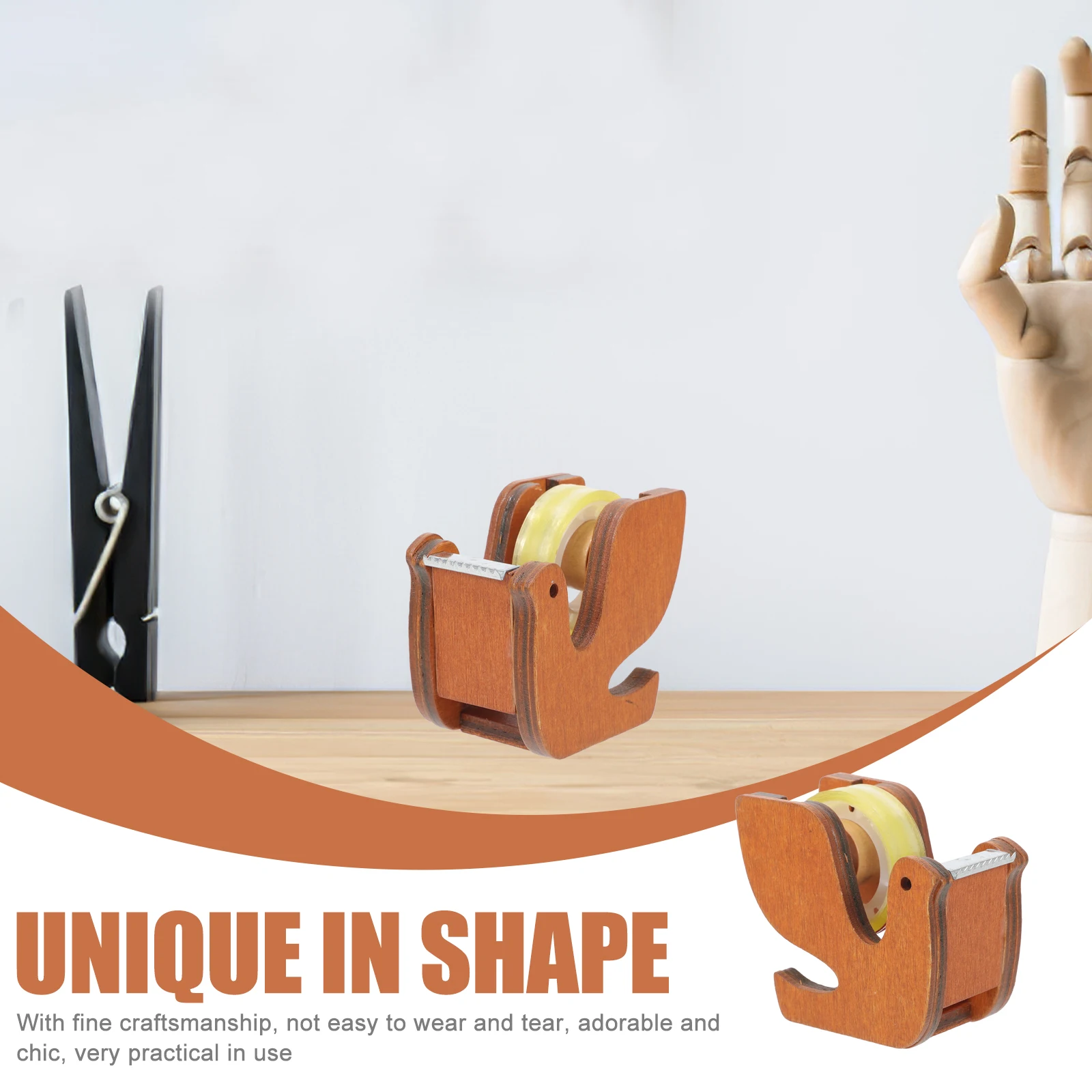 

Wooden Tape Dispenser Cute Pigeon Shape Stable Desk Accessory Office Craft Supplies Practical Tool